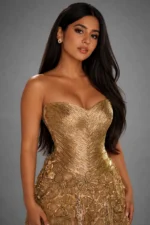 Strapless Gold Beaded Wedding Party Gown - Image 4