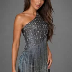 Silver One Shoulder Fringe Cocktail Dress