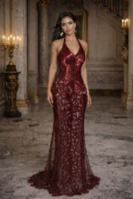 Strapless Gold Beaded Wedding Party Gown - Image 3