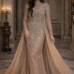Champagne Crystal Cape Evening Gown