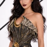 Silver Beaded Off-Shoulder Evening Gown