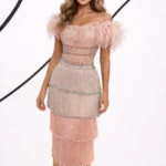 Pink Feather Fringe Cocktail Dress