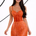 Orange Fringe Mini Cocktail Dress